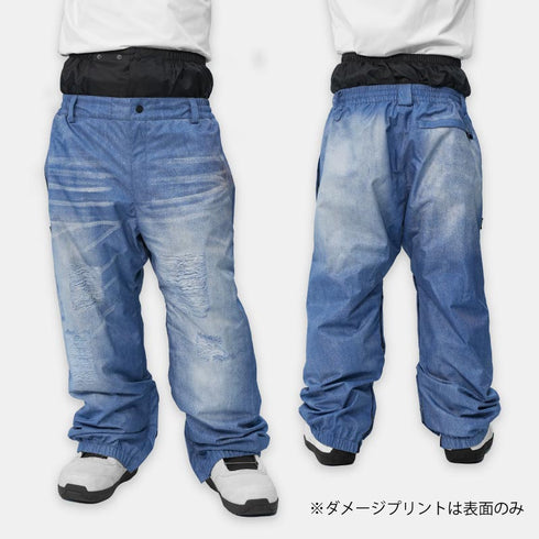 【10月上旬発送予定】 ASHGREEM アッシュグリーム スノーボードウェア デニムプリント ビッグパンツ ダメージプリント AGP-1325DAMAGE